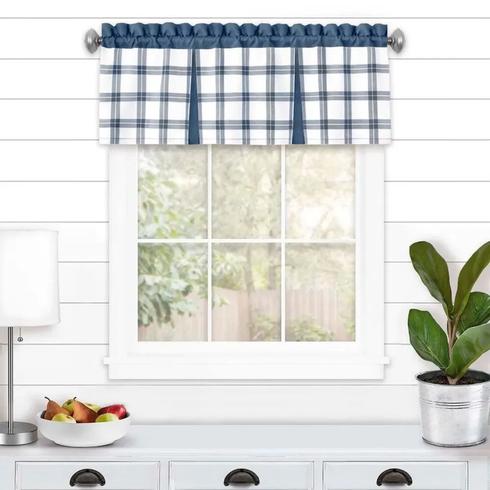 PowerSellerUSA Semi-Sheer Two-Tone Modern Kitchen Curtain with Classic Plaid